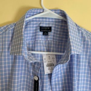 NWT J. Crew Men Blue Plaid Button Down Slim Wrinkle Free Shirt size M